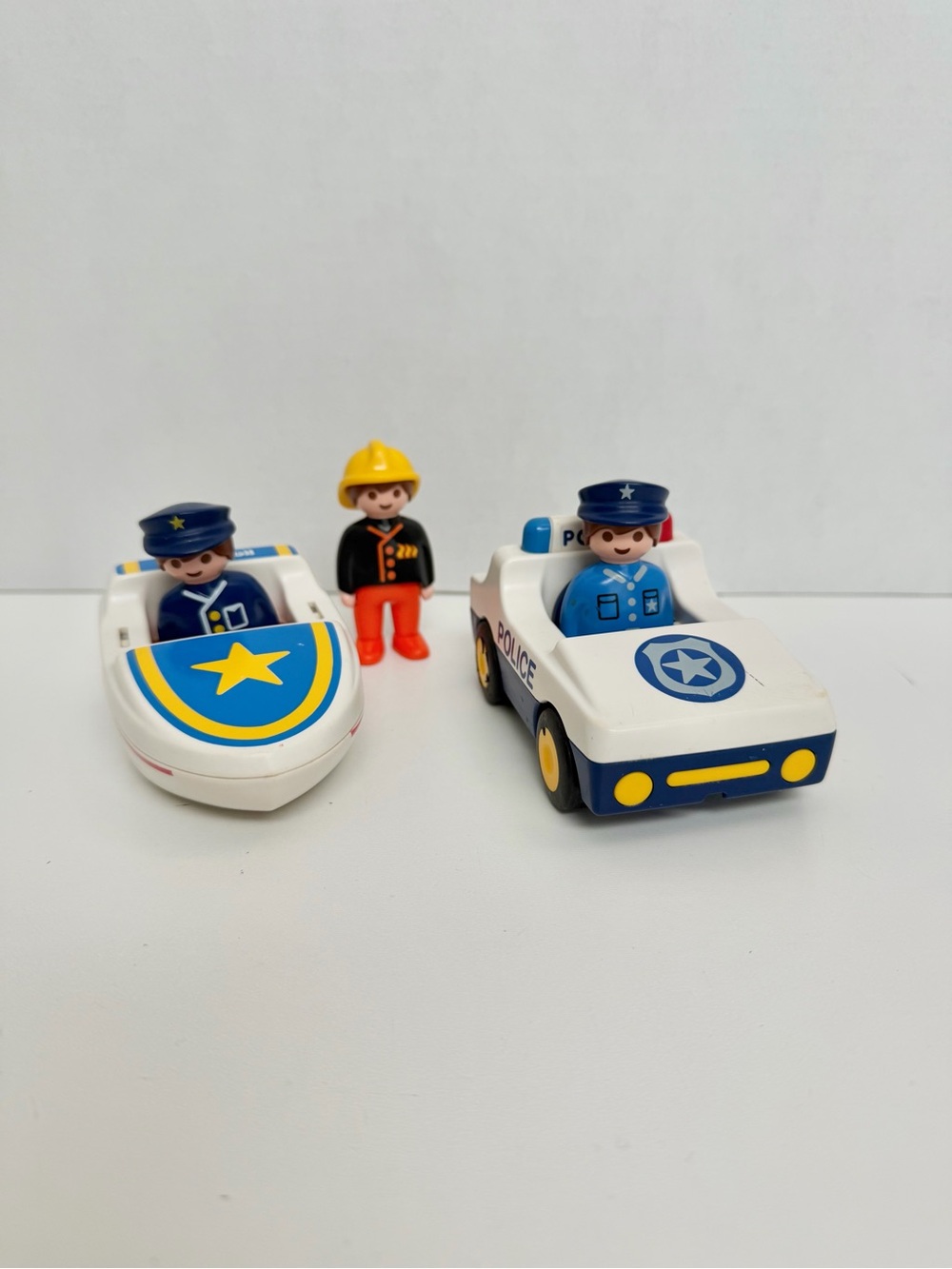 Playmobil 123 Police Boat Car Search Rescue Fireman Officer Toy 1990 Junior Set
